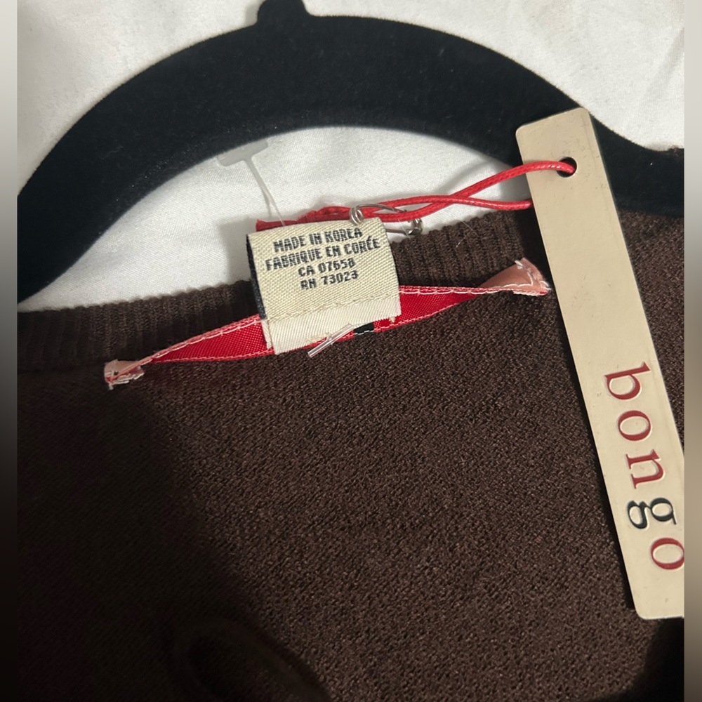 Vintage Y2K BONGO Brown Lace-Up V-Neck Sweater with Floral Embroidery NWT - Picture 4 of 7